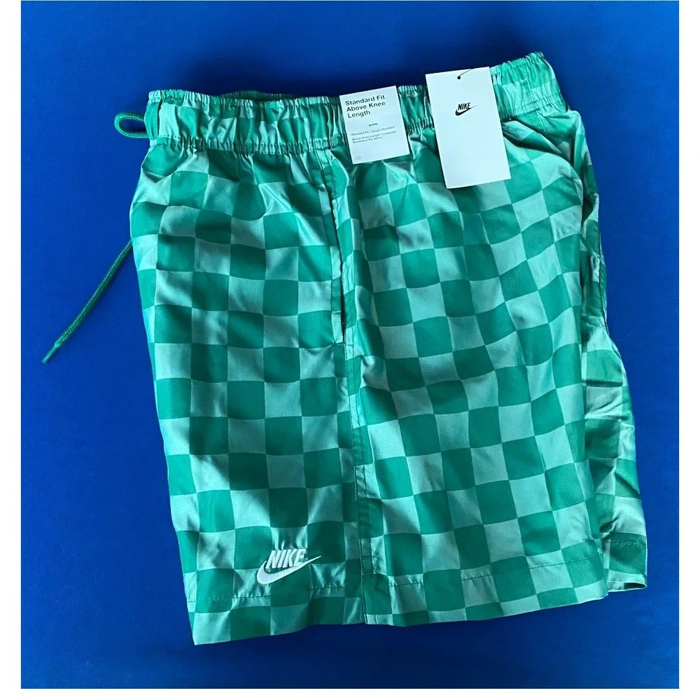 Nike Mens Woven Flow Shorts Green Checkerboard Size Small NWT